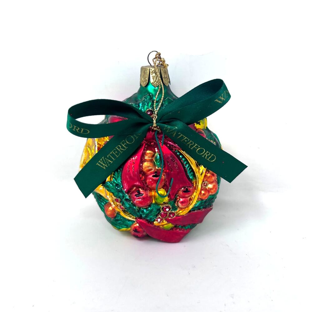 Waterford Heirloom Holiday Wishes Fruit Bowl Horn Glass Christmas Ornament